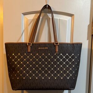 Michael Kors Dark Brown Tote with Gold Studs